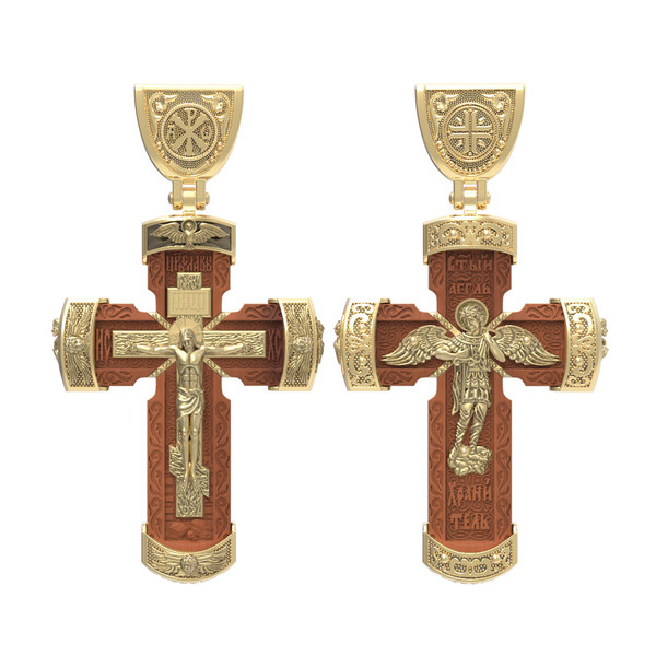 Крест из лимонного золота c деревом груши