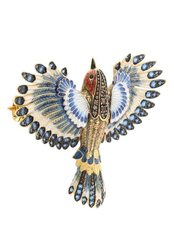 Брошь из лимонного золота c эмаль и фианитом