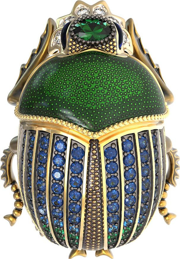 Брошь из лимонного золота c эмаль , фианитом и турмалином