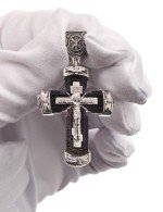 Крест из белого золота 585 пробы c эбеновым деревом
