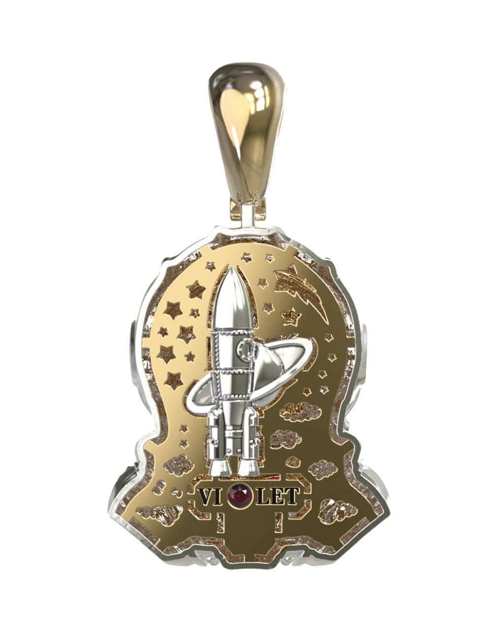 Подвеска из лимонного золота 585 пробы c эмалью, бриллиантами и рубином