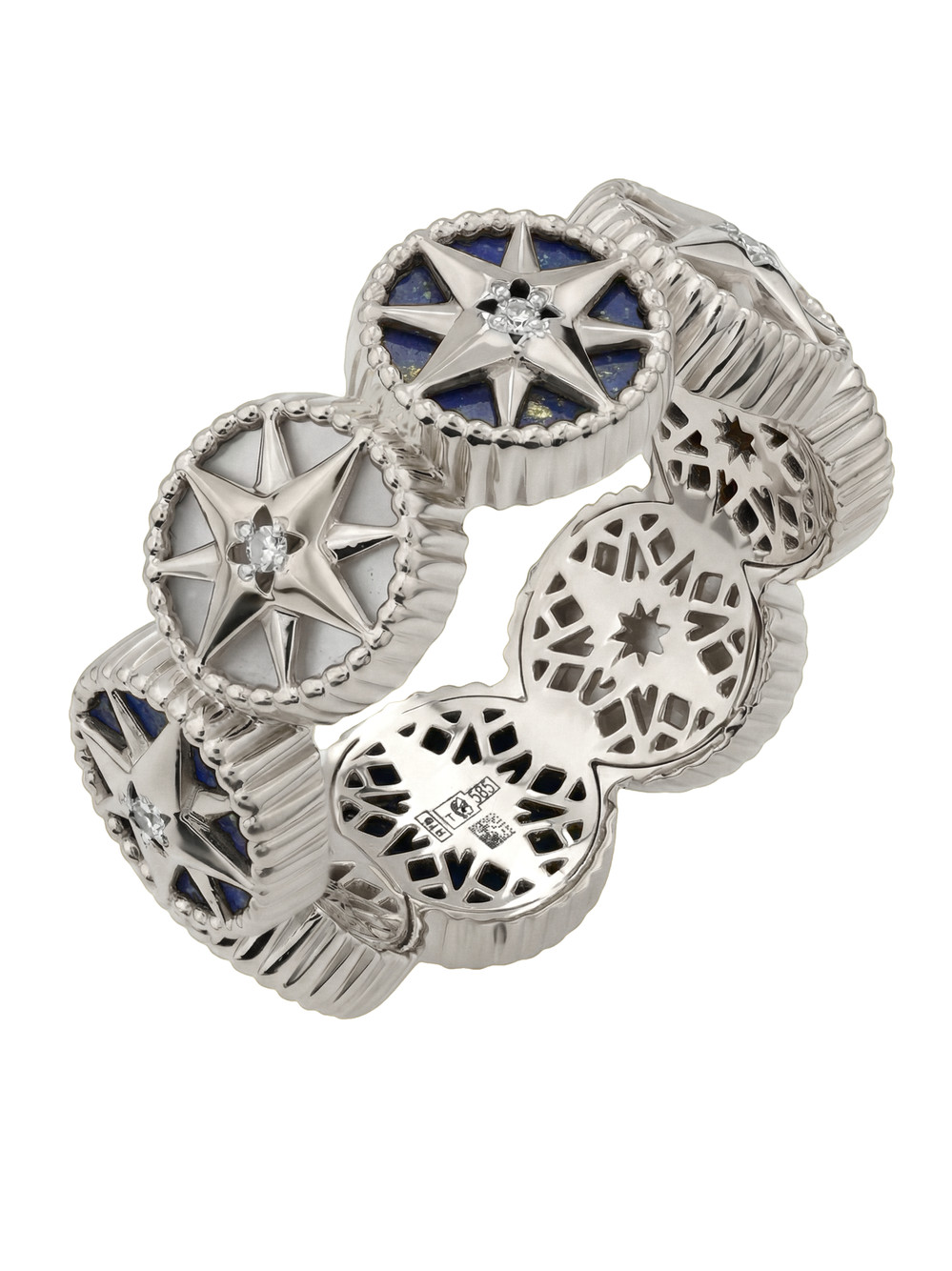 Кольцо из белого золота c бриллиантами, лазуритом и перламутром