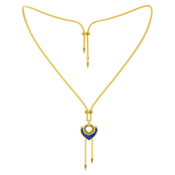 Колье из лимонного золота c фианитом, лазуритом и перламутром