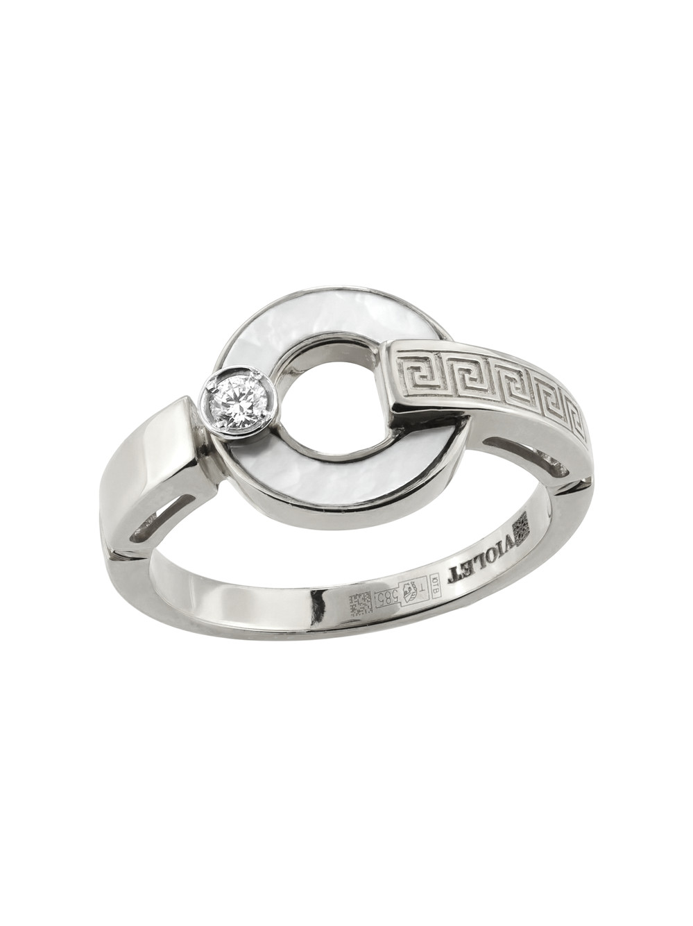 Кольцо из белого золота c бриллиантами и перламутром