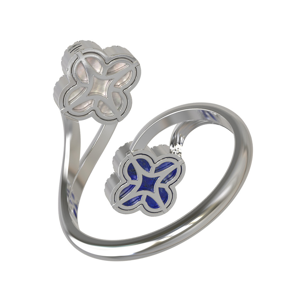 Кольцо из белого золота c бриллиантами, лазуритом и перламутром