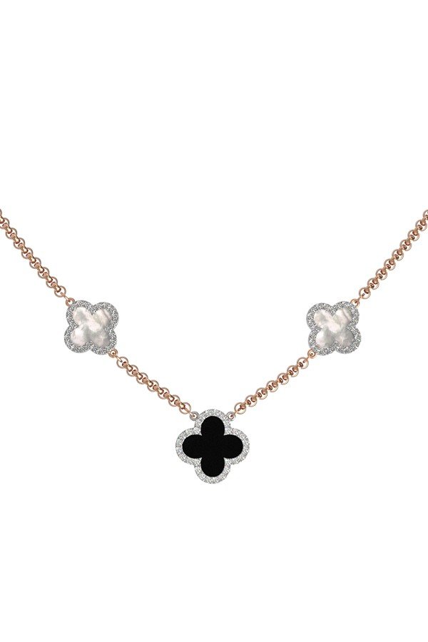 Колье из золота c бриллиантами, ониксом и перламутром