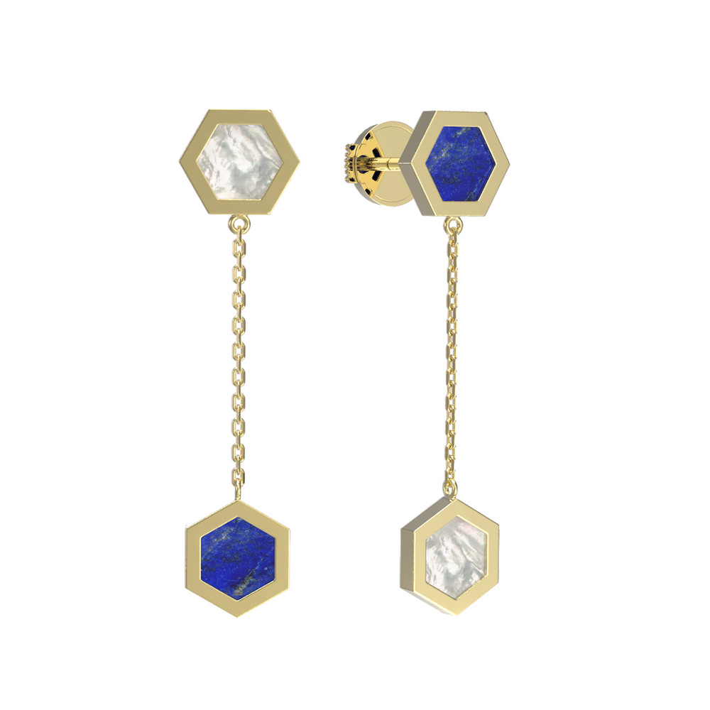 Серьги из лимонного золота c лазуритом и перламутром