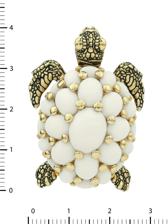 Брошь из лимонного золота c эмаль и бивнем мамонта