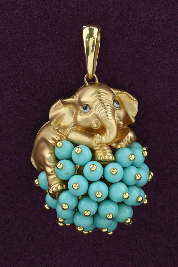 Подвеска из лимонного золота c эмаль и бирюзой