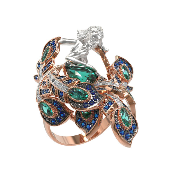 Кольцо из золота c фианитом и хризопразом