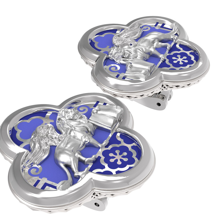 Серьги из белого золота c эмаль и перламутром