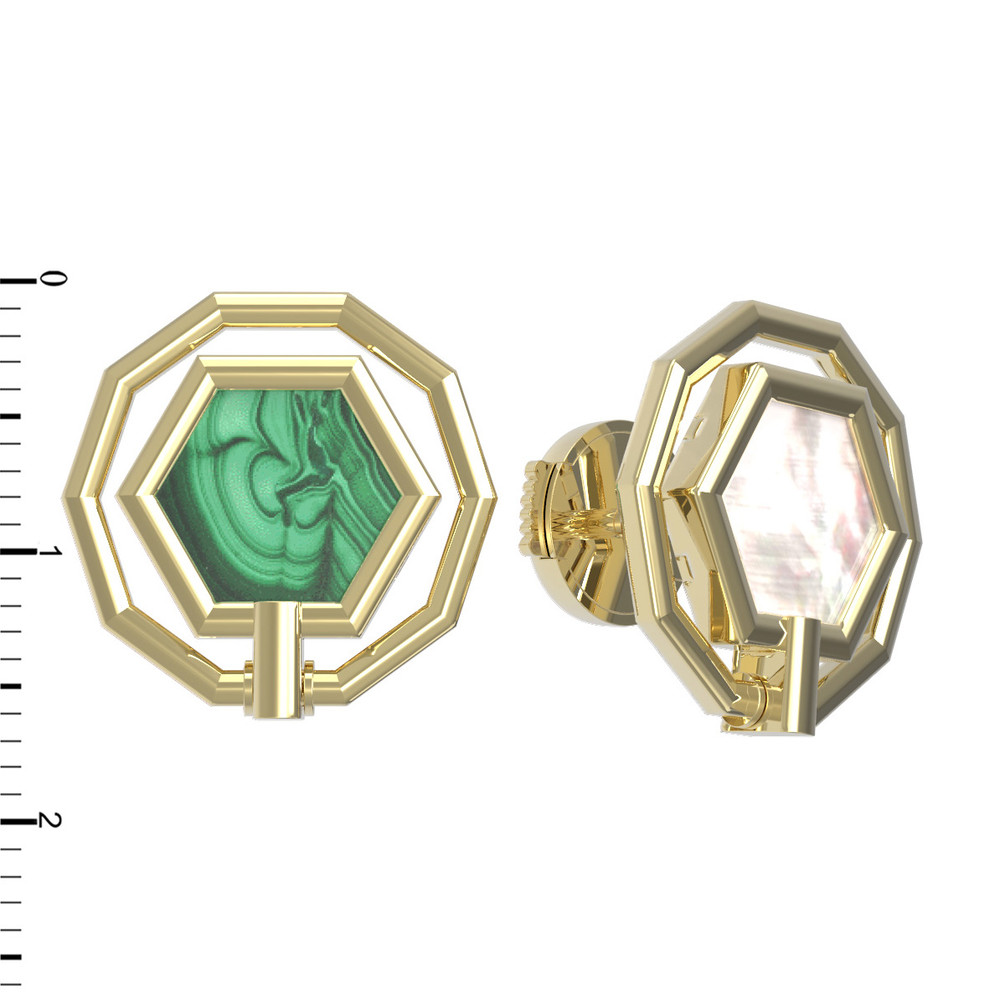 Серьги из лимонного золота c малахитом и перламутром