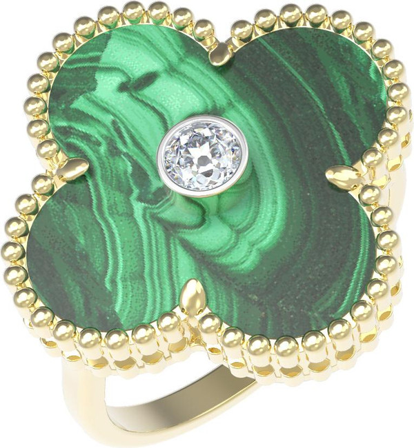 Кольцо из лимонного золота c бриллиантами и малахитом