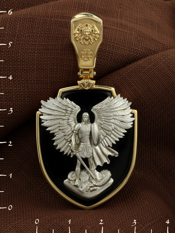 Образок из лимонного золота c эмаль и ониксом