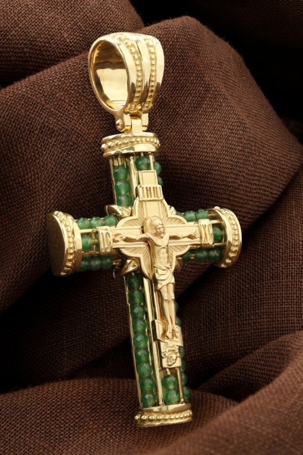 Крест из лимонного золота c хризопразом
