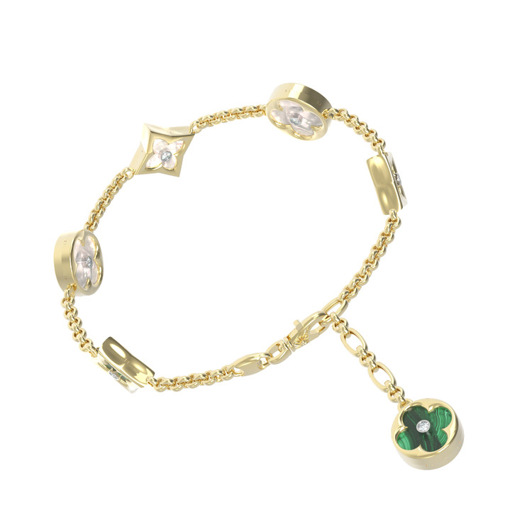 Браслет из лимонного золота c бриллиантами, малахитом и перламутром
