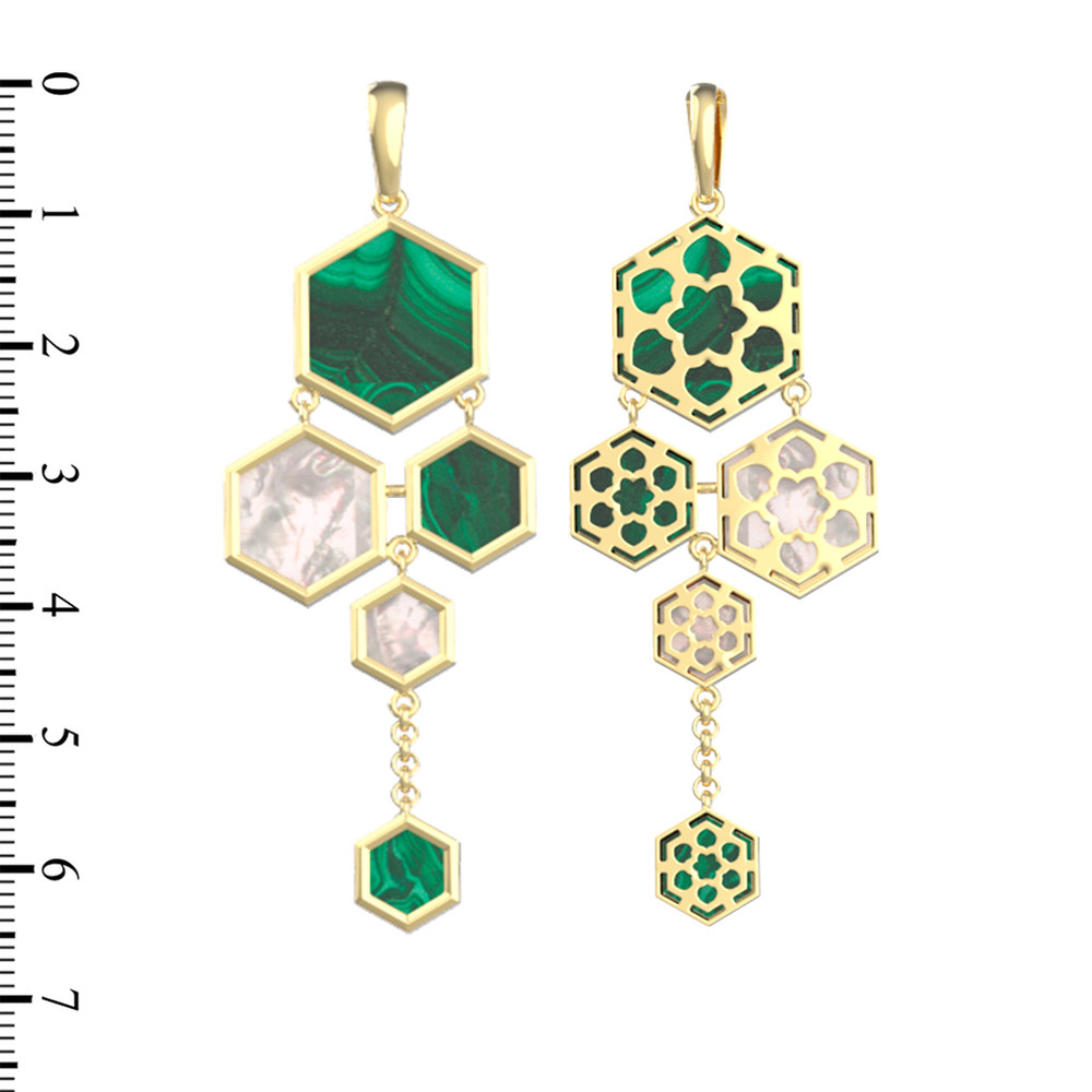 Подвеска из лимонного золота c малахитом и перламутром