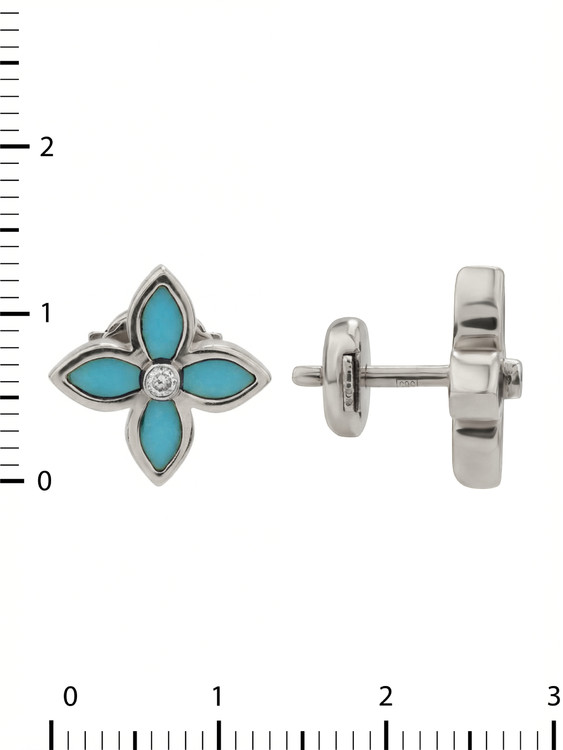 Серьги из белого золота c бриллиантами и бирюзой