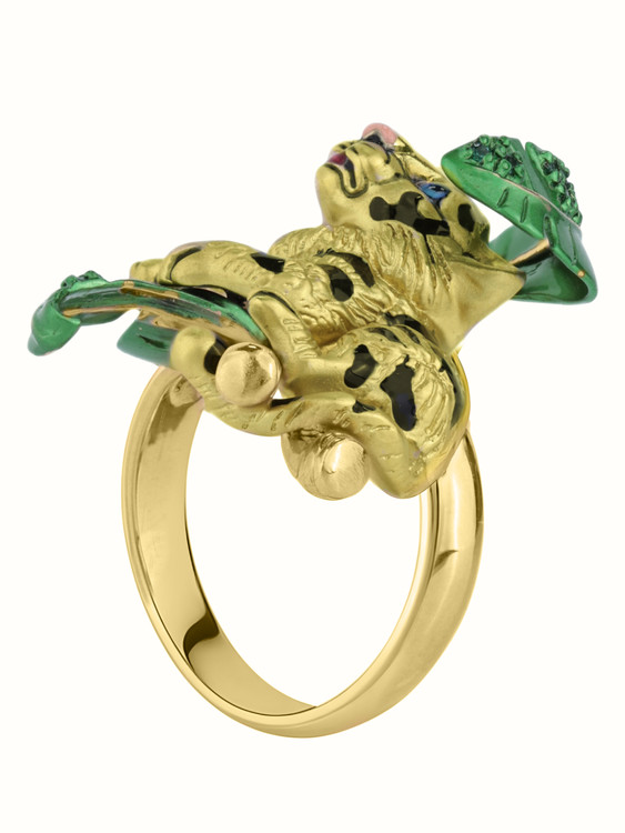 Кольцо из лимонного золота c эмаль и изумрудом