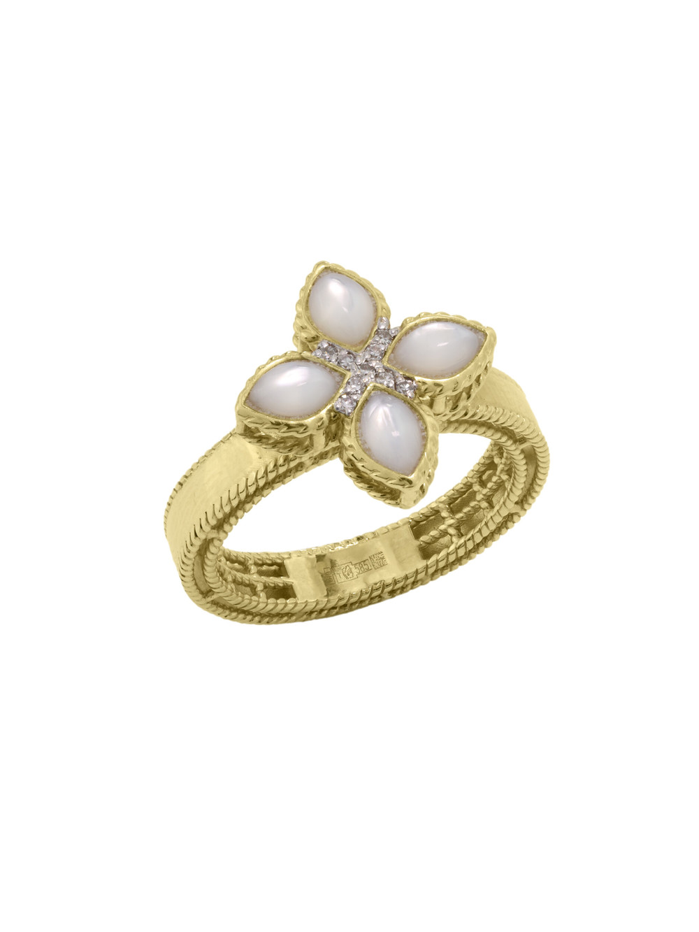 Кольцо из лимонного золота c бриллиантами и перламутром
