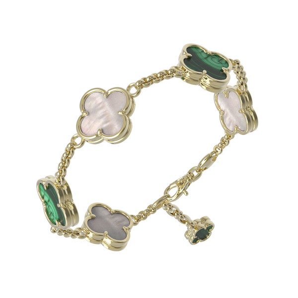 Браслет из лимонного золота c малахитом и перламутром