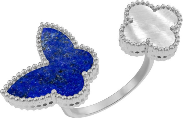 Кольцо из белого золота c лазуритом и перламутром