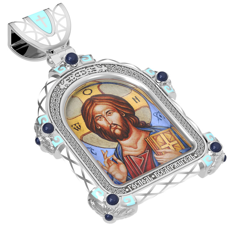 Образок из белого золота c эмаль , иконописью и темперой