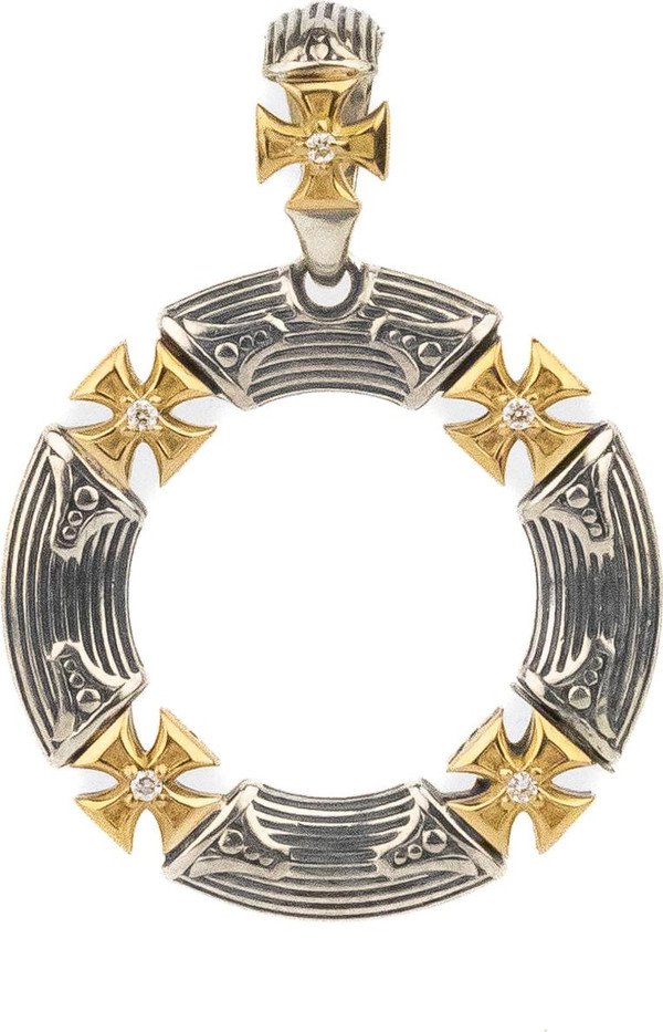 Подвеска из серебра и золота c бриллиантами и рубином