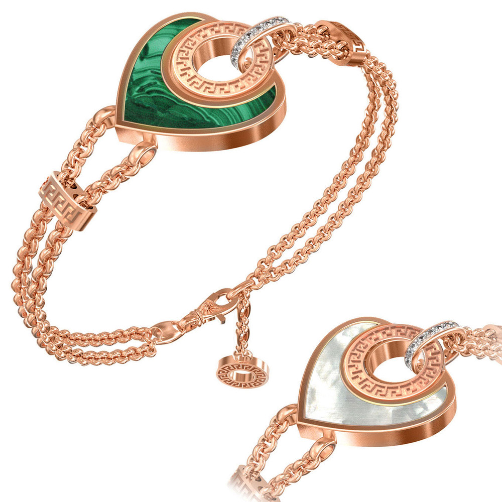 Браслет из золота c фианитом, малахитом и перламутром