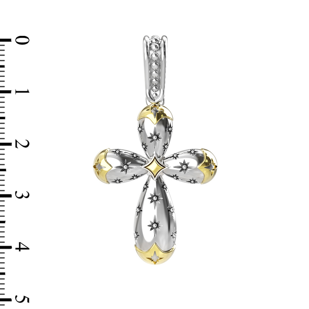 Крест из серебра и золота c фианитом