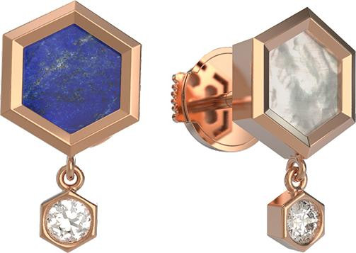 Серьги из золота c бриллиантами, лазуритом и перламутром