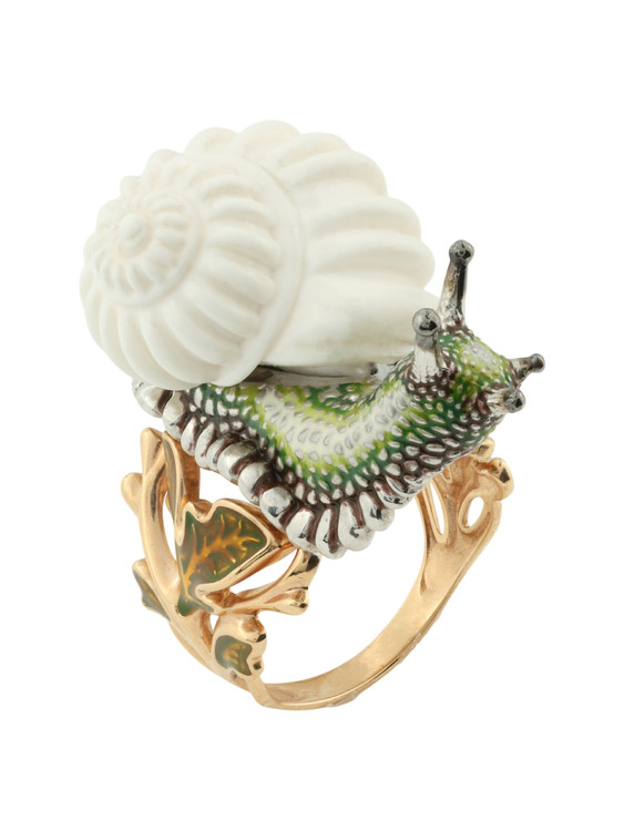 Кольцо из золота c эмаль и бивнем мамонта