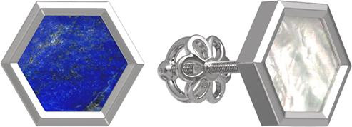 Серьги из белого золота c лазуритом и перламутром