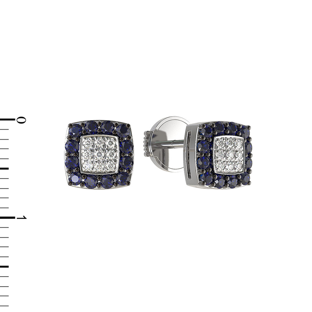 Серьги из белого золота c бриллиантами и сапфиром