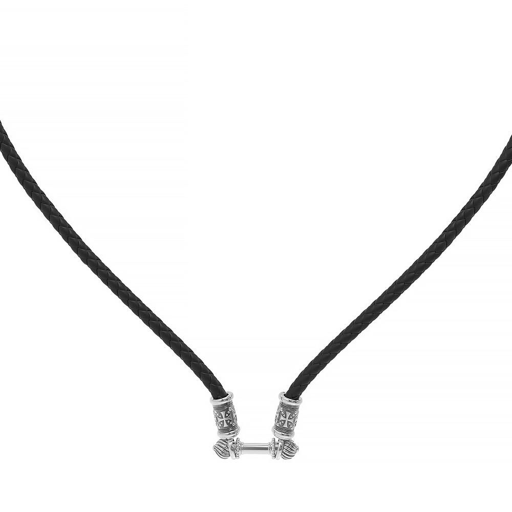 Шнурок кожаный из белого золота c кожаным шнурком