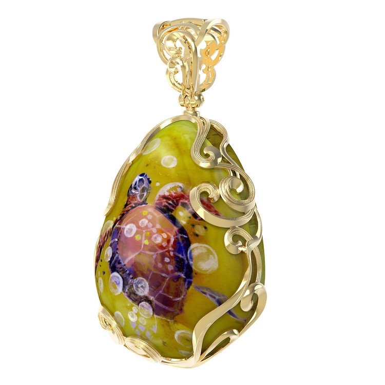 Подвеска из лимонного золота c росписным янтарём