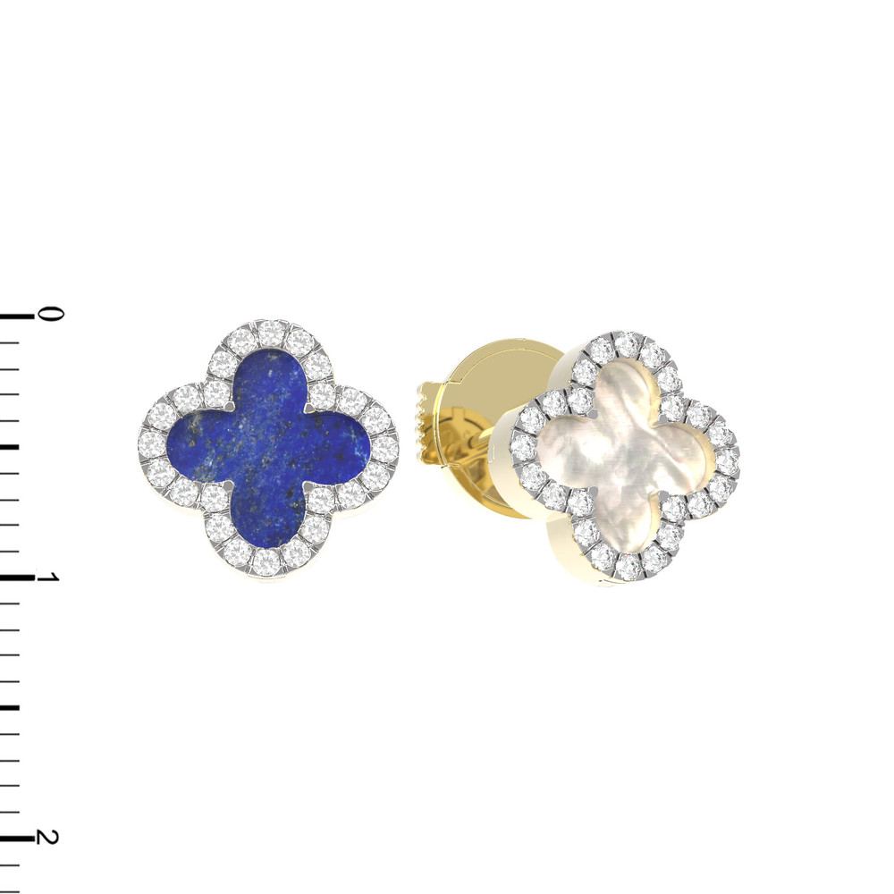 Серьги из лимонного золота c бриллиантами, лазуритом и перламутром