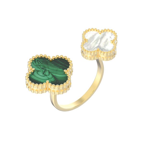 Кольцо из лимонного золота c малахитом и перламутром