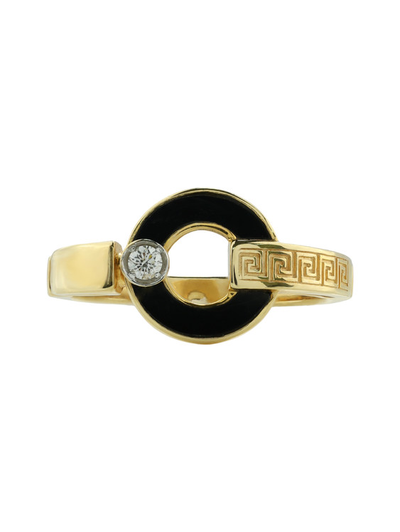 Кольцо из лимонного золота c бриллиантами и ониксом