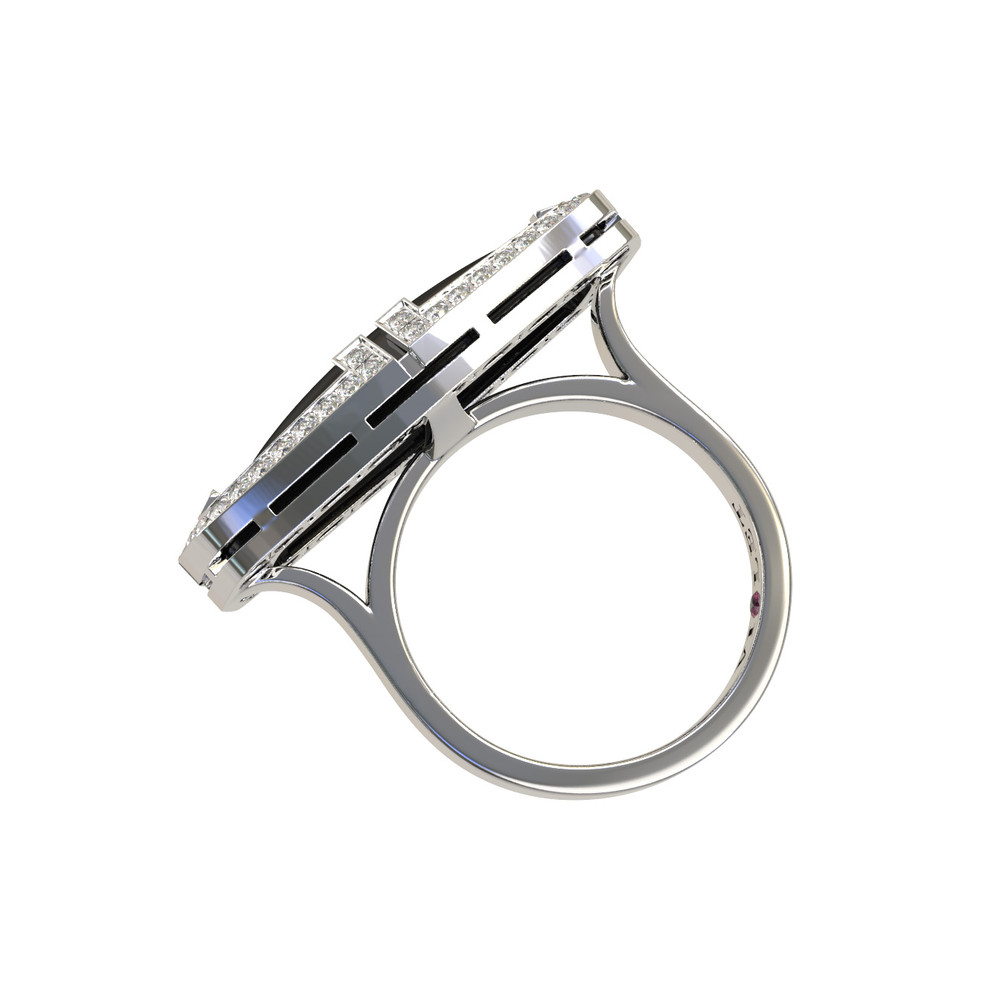 Кольцо из белого золота c бриллиантами, рубином и ониксом