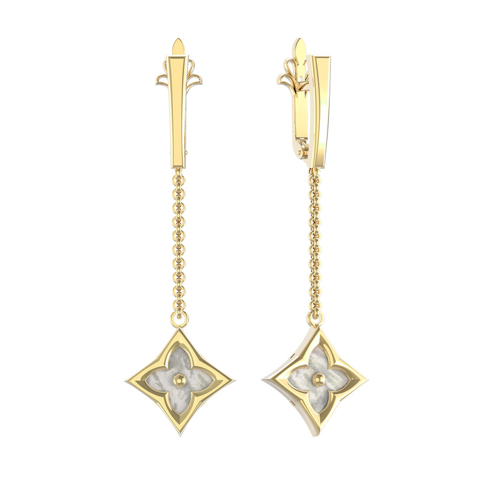 Серьги из лимонного золота c перламутром