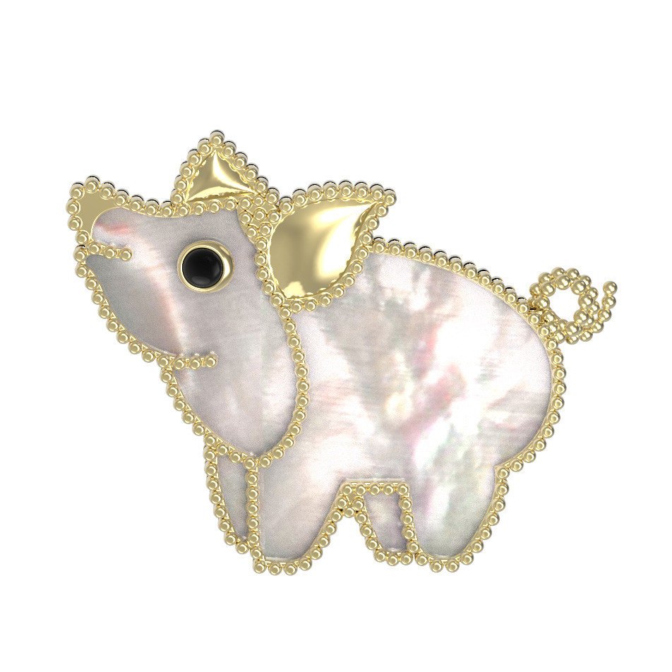 Брошь из лимонного золота c эмаль и перламутром