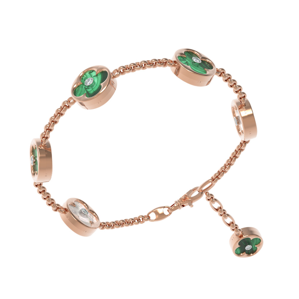 Браслет из золота c бриллиантами, малахитом и перламутром