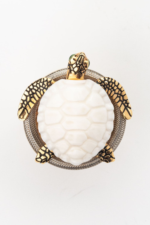 Кольцо из золота c эмаль и бивнем мамонта