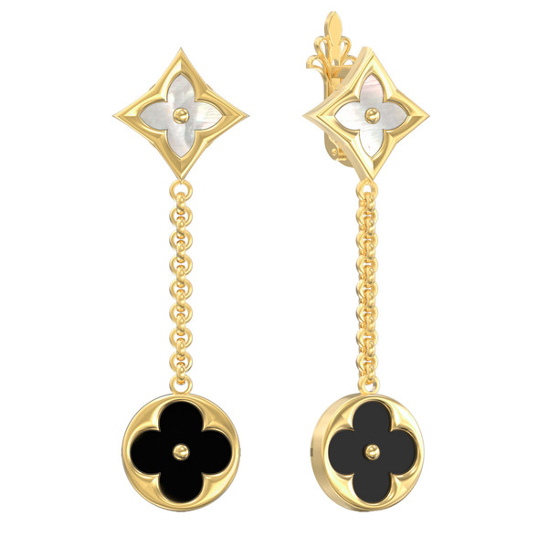 Серьги из лимонного золота c ониксом и перламутром