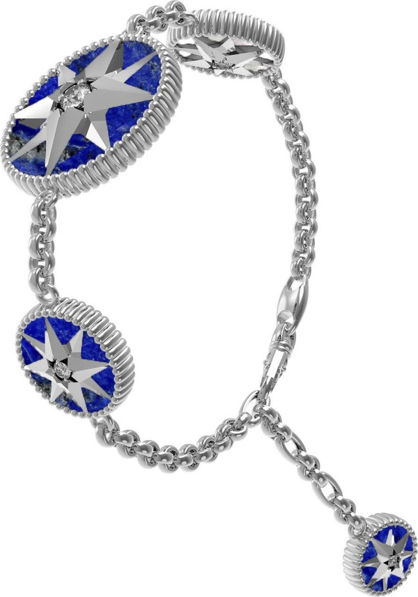 Браслет из белого золота c фианитом, лазуритом и перламутром