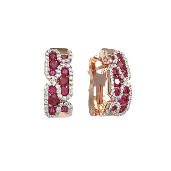 Серьги из золота c бриллиантами и рубином