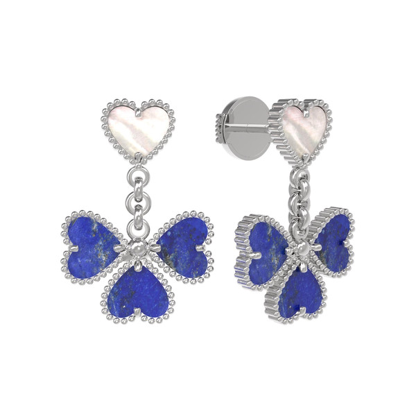 Серьги из белого золота c лазуритом и перламутром