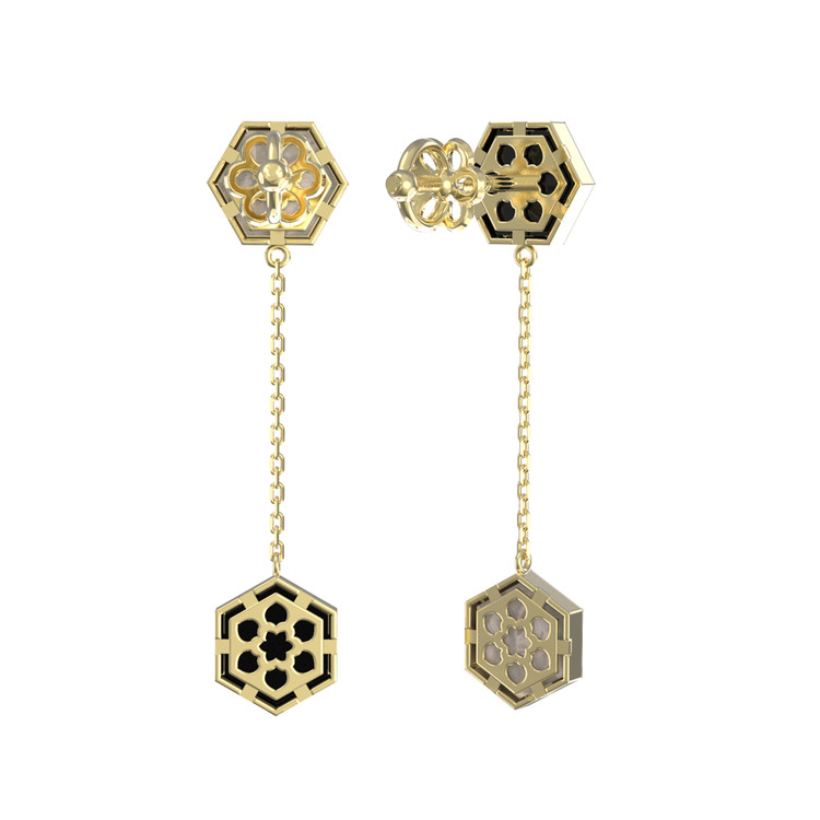 Серьги из лимонного золота c ониксом и перламутром