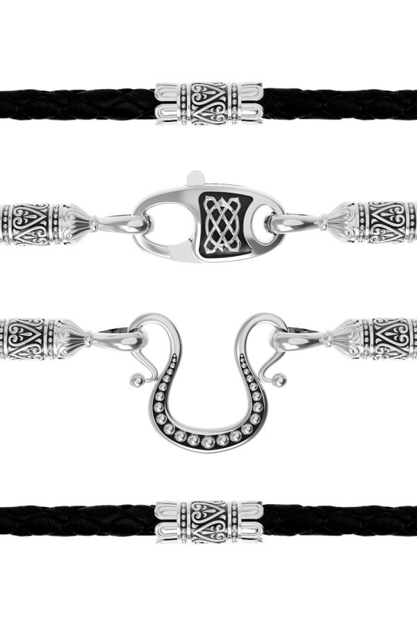 Гайтан из белого золота 585 пробы c кожаным шнурком